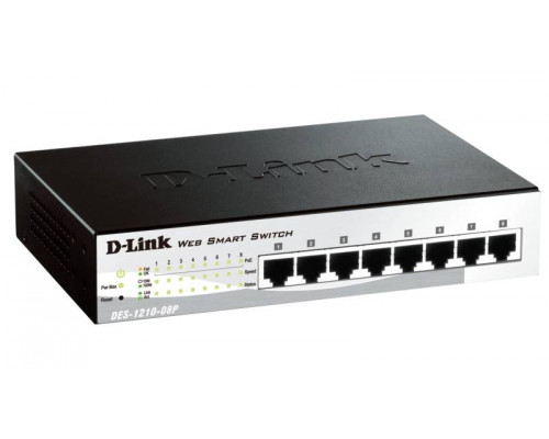 D-Link DES-1210-08P/C Настраиваемый коммутатор Web Smart с 8 портами 10/100Base-TX с поддержкой PoE 802.3af (15,4 Вт), PoE-бюджет 72 Вт