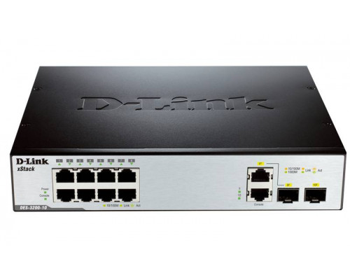 D-Link DES-3200-10/C Управляемый коммутатор 2 уровня с 8 портами 10/100Base-TX, 1 портом 100/1000Base-X SFP и 1 комбо-портом 100/1000Base-T/SFP