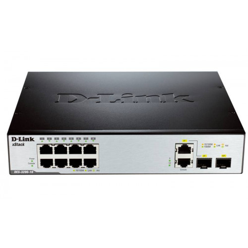 D-Link DES-3200-10/C Управляемый коммутатор 2 уровня с 8 портами 10/100Base-TX, 1 портом 100/1000Base-X SFP и 1 комбо-портом 100/1000Base-T/SFP