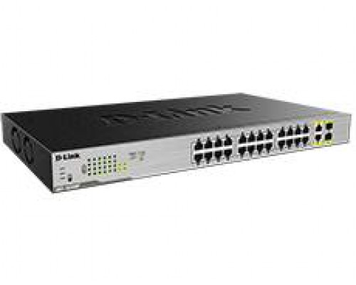 D-Link DGS-1026MP Неуправляемый коммутатор с 24 портами 10/100/1000Base-T, 2 комбо-портами 100/1000Base-T/SFP и функцией энергосбережения (24 порта с поддержкой PoE 802.3af/at (30 Вт), PoE-бюджет 370 Вт)