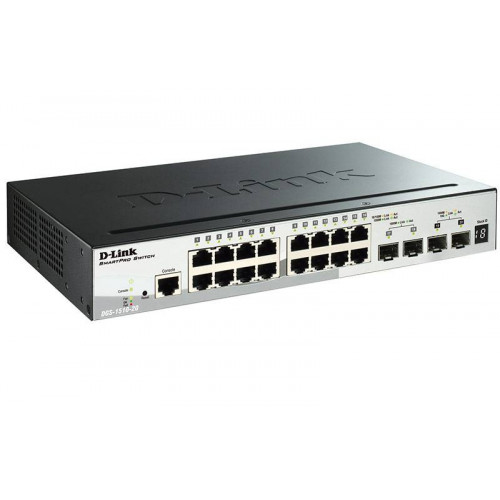 D-Link DGS-1510-20 Управляемый стекируемый коммутатор SmartPro с 16 портами 10/100/1000Base-T, 2 портами 1000Base-X SFP и 2 портами 10GBase-X SFP+