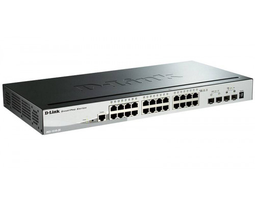 D-Link DGS-1510-28 Стекируемый коммутатор SmartPro с 24 портами 10/100/1000Base-T, 2 портами 1000Base-X SFP и 2 портами 10GBase-X SFP+