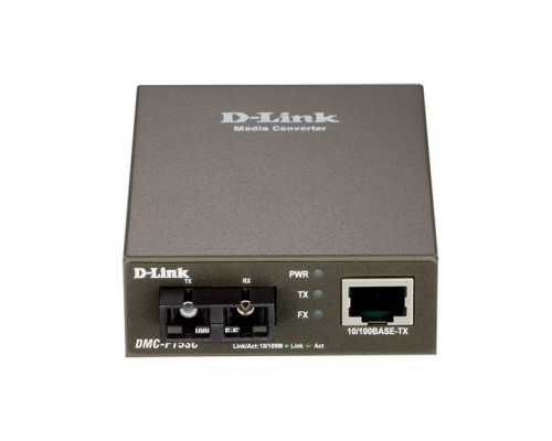 D-Link DMC-F15SC Медиаконвертер с 1 портом 10/100Base-TX и 1 портом 100Base-FX с разъемом SC для одномодового оптического кабеля (до 15 км)