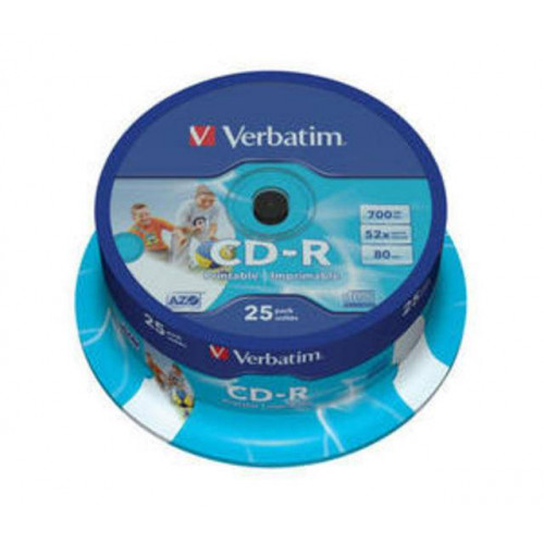 Диск CD-R Verbatim 700 Mb, 52x, Cake Box (25), DL+, Printable (25/200)