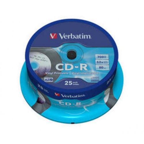 Диск CD-R Verbatim 700 Mb, 52x, Cake Box (25), DL+, Vinyl, Printable (25/200)