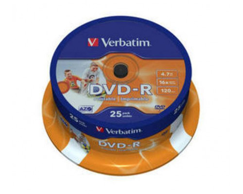 Диск DVD-R Verbatim 4.7 Gb, 16x, Cake Box (25), Printable (25/200)