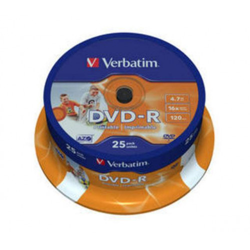 Диск DVD-R Verbatim 4.7 Gb, 16x, Cake Box (25), Printable (25/200)