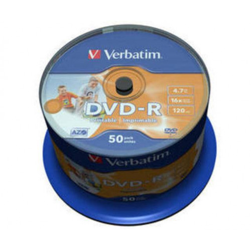 Диск DVD-R Verbatim 4.7 Gb, 16x, Cake Box (50), Printable (50/200).