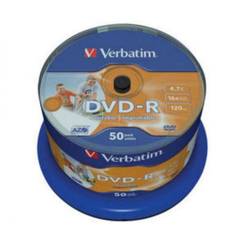 Диск DVD-R Verbatim 4.7 Gb, 16x, Cake Box (50), Printable (ID) (50/200).