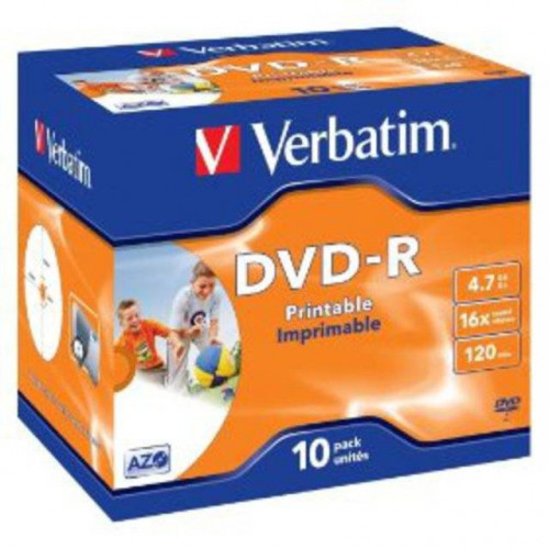 Диск DVD-R Verbatim 4.7 Gb, 16x, Jewel Case (10), Printable (10/100).