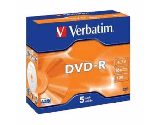 Диск DVD-R Verbatim 4.7 Gb, 16x, Jewel Case (5), (5/100)