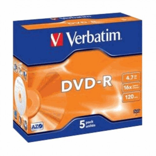 Диск DVD-R Verbatim 4.7 Gb, 16x, Jewel Case (5), (5/100)