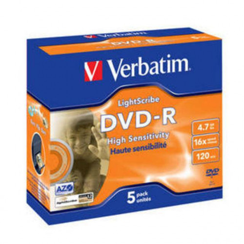 Диск DVD-R Verbatim 4.7 Gb, 16x, Jewel Case (5), LightScribe (5/100).