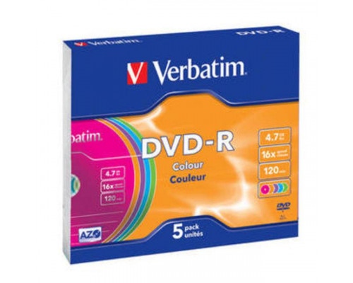 Диск DVD-R Verbatim 4.7 Gb, 16x, Slim Case (5), Color (5/100)