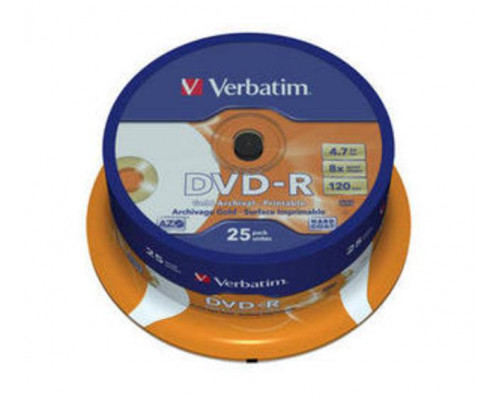 Диск DVD-R Verbatim 4.7 Gb, 8x, Cake Box (25), Archival Gold (25/200).