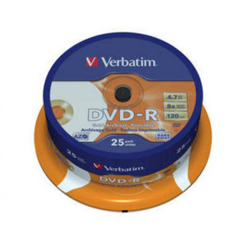 Диск DVD-R Verbatim 4.7 Gb, 8x, Cake Box (25), Archival Gold (25/200).