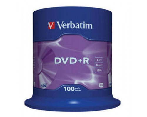 Диск DVD+R Verbatim 4.7 Gb, 16x, Cake Box (100), (100/400)