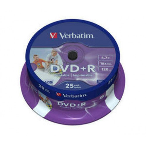 Диск DVD+R Verbatim 4.7 Gb, 16x, Cake Box (25), Printable (25/200)