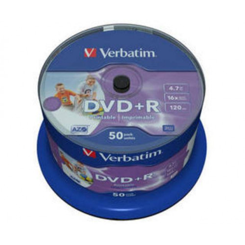 Диск DVD+R Verbatim 4.7 Gb, 16x, Cake Box (50), Printable (50/200).