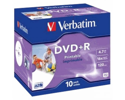 Диск DVD+R Verbatim 4.7 Gb, 16x, Jewel Case (10), Printable (10/100)