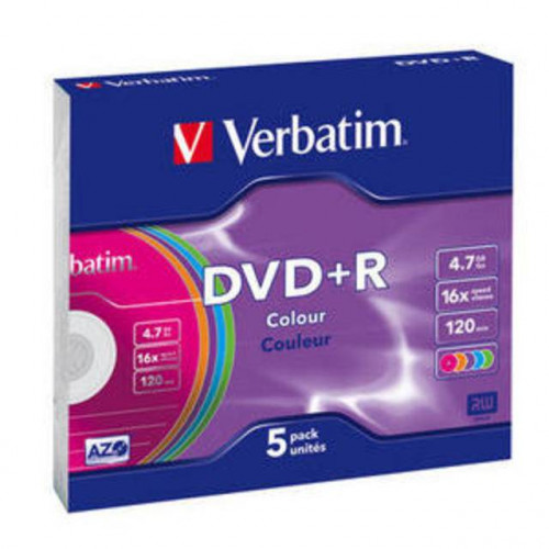 Диск DVD+R Verbatim 4.7 Gb, 16x, Slim Case (5), Color (5/100)