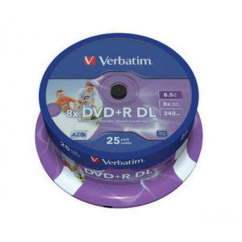 Диск DVD+R Verbatim 8.5 Gb, 8x, Cake Box (25), Double Layer, Printable (25/200).