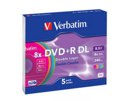 Диск DVD+R Verbatim 8.5 Gb, 8x, Slim Case (5), Double Layer, Color (5/100)