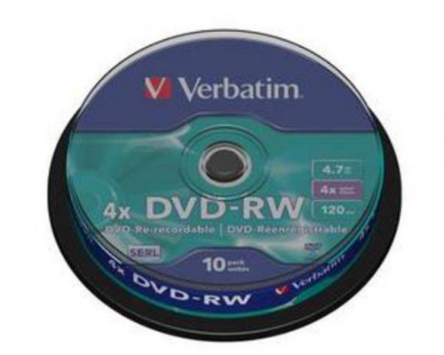 Диск DVD-RW Verbatim 4.7 Gb, 4x, Cake Box (10), (10/200)
