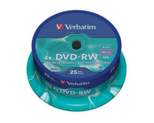Диск DVD-RW Verbatim 4.7 Gb, 4x, Cake Box (25), (25/200)