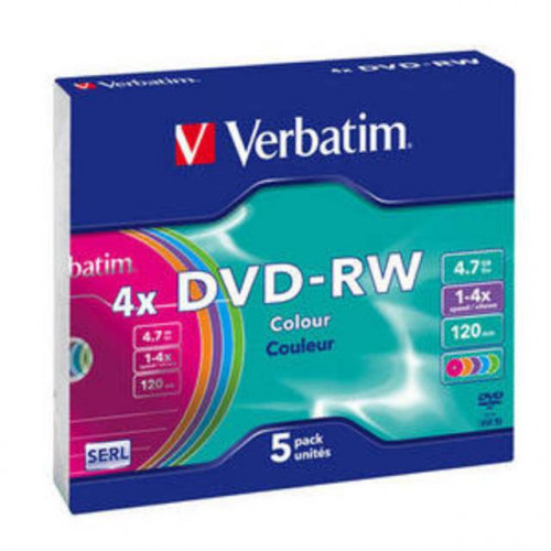 Диск DVD-RW Verbatim 4.7 Gb, 4x, Slim Case (5), Color (5/100)