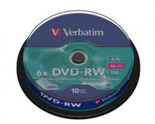Диск DVD-RW Verbatim 4.7 Gb, 6x, Cake Box (10), (10/200).