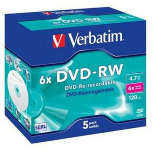Диск DVD-RW Verbatim 4.7 Gb, 6x, Jewel Case (5), (5/100).