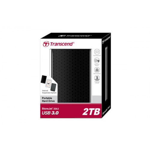 Внешний жесткий диск 2TB Transcend StoreJet 25A3K, 2.5", USB 3.0, Противоударный, Черный