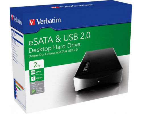 Внешний жесткий диск 2TB Verbatim Combo Drive, 3.5", USB 2.0, eSATA, Черный