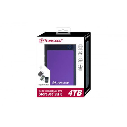 Внешний жесткий диск 4TB Transcend StoreJet 25H3P, 2.5", USB 3.0, противоударный, Черный/Фиолетовый